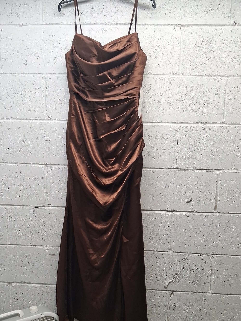 NWT Womens Satin Brown, Spagetti Strap, Pleated Draped Slip Dress